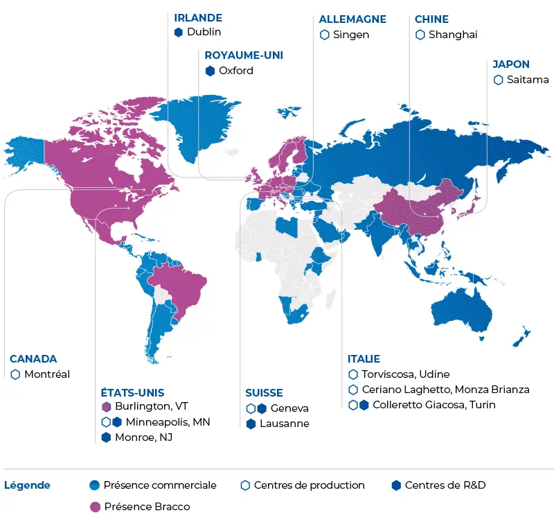 Map of the Bracco offices in the world