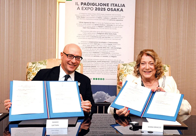 Bracco Gold Sponsor Italian Pavilion: Diana Bracco and Mario Vattani sign partnership